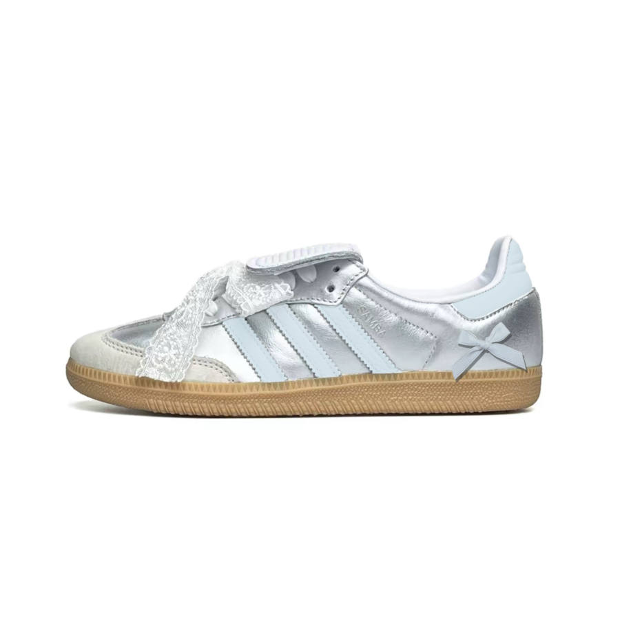 Adidas Originals Samba LT Ink Dot, Love Words Fabric Abrasion Resistant Low top Skateboard Shoes Women's Silver Blue