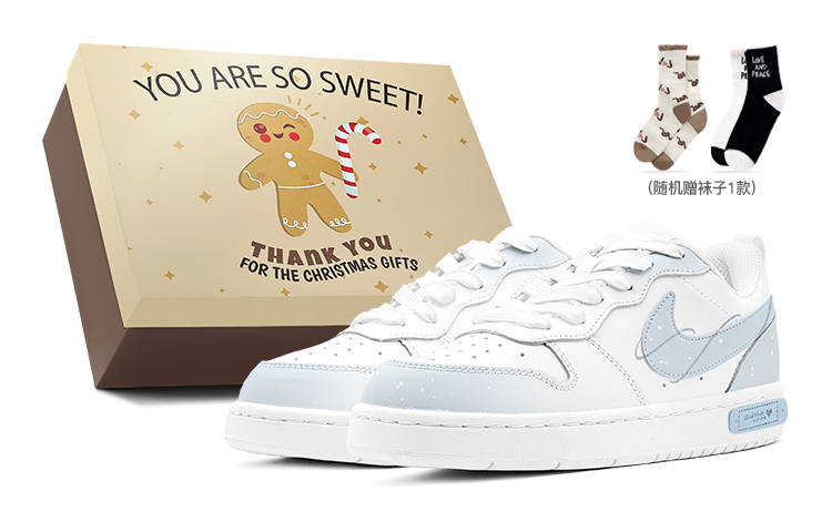 Nike Nike Court Borough Christmas Special Offer, Surrounding Snowflake Low top Skateboard Shoes Women's Blue White