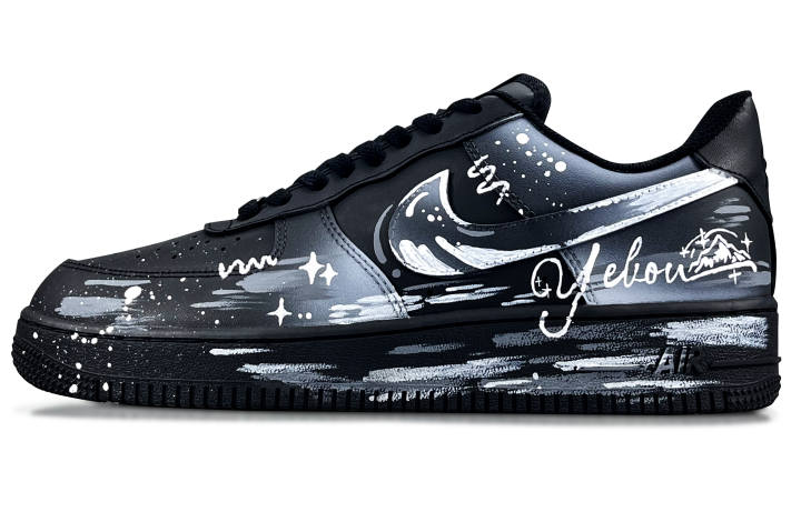 Nike Nike Air Force 1 Galaxy Graffiti Abrasion Resistant Low top Skateboard Shoes Unisex Black White