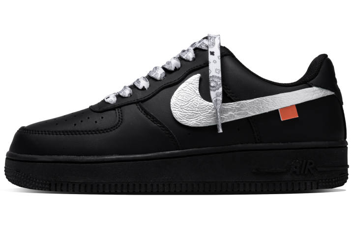Nike Nike Air Force 1 Paisley Abrasion Resistant Low top Skateboard Shoes Unisex Black White