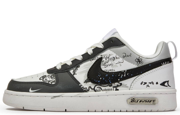 Nike Nike Court Borough Low DA VINCI Custom, Ultra Fast Graffiti Low top Skateboard Shoes Women's Black Gray White