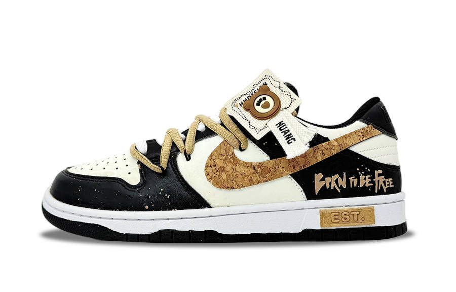 Nike Nike Dunk Cute Bear Cork Abrasion Resistant Abrasion Resistant Low top Skateboard Shoes Unisex Tea Brown
