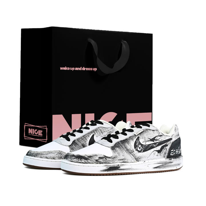 Nike Nike EBERNON Abrasion Resistant Lightweight Breathable Low top Skateboard Shoes Men's Black White