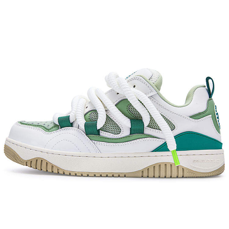 SENGUOGUO SENGUOGUO Cow Split Leather Low top Skateboard Shoes Unisex White Green