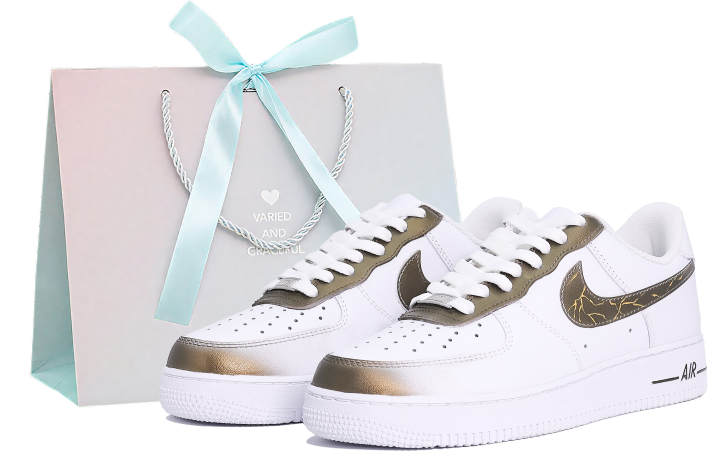 Nike Nike Air Force 1 Abrasion Resistant Low top Skateboard Shoes Unisex White Gold