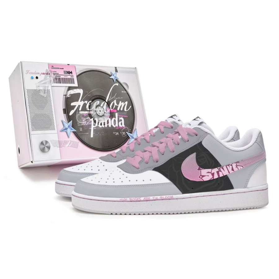 Nike Nike Court Vision 1 Free Panda Box Round Leaf Rose Anti-Slip Wear-Resistant Low-Top Skateboard Shoes Men's Gray Pink