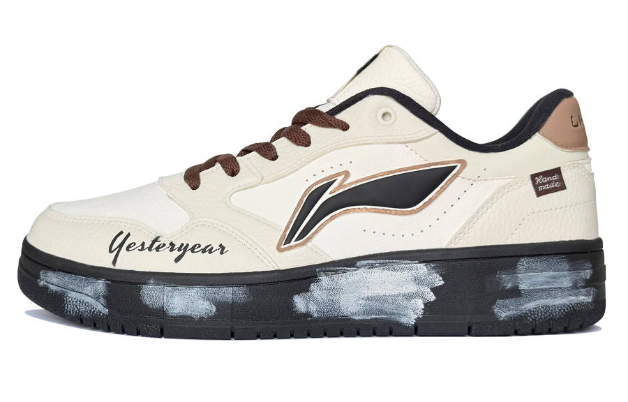 Li-Ning Li Ning Tianji Soft Synthetic Leather Cushioning Lightweight Low top Skateboard Shoes Men's Beige