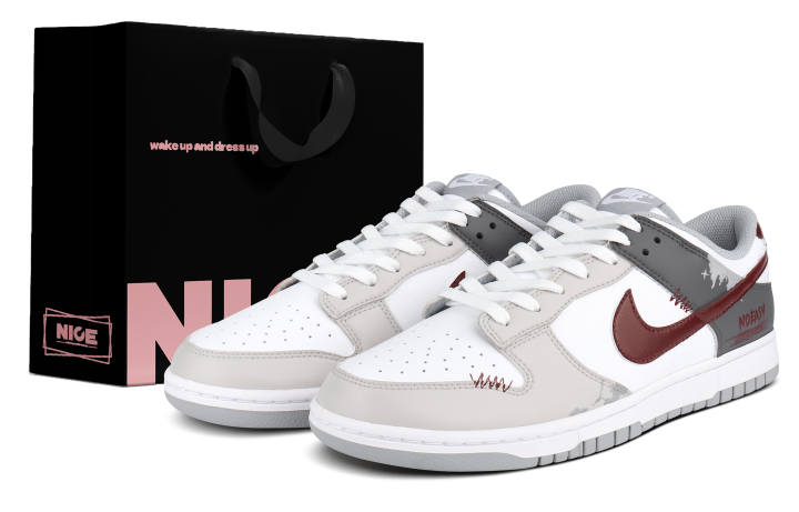 Nike Nike Dunk Abrasion Resistant Abrasion Resistant Low top Skateboard Shoes Unisex Gray Red