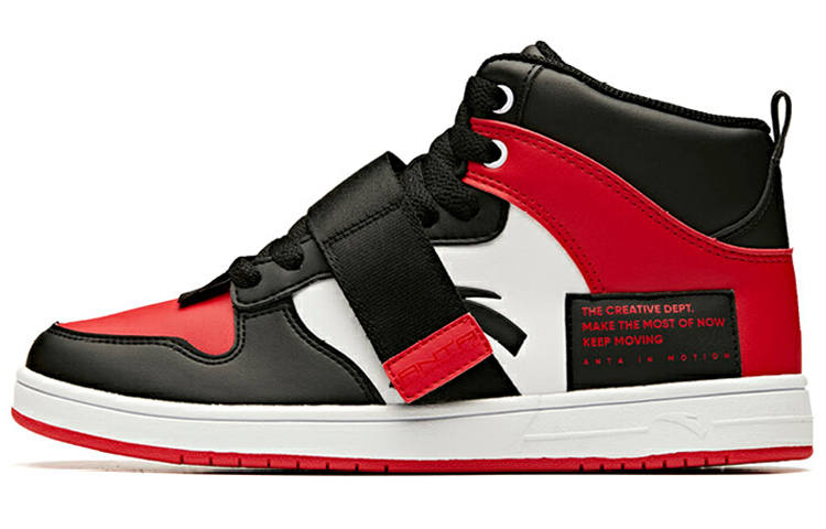 Anta Life Collection Synthetic Leather Slip Resistant Abrasion Resistant Low top Skateboard Shoes Men's Black Red White