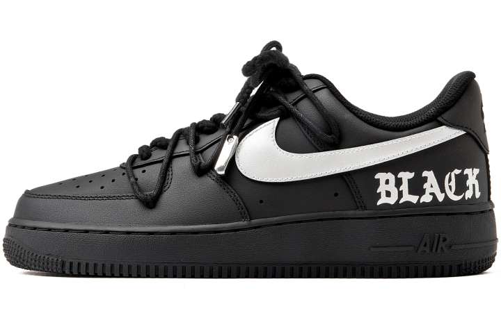 Nike Nike Air Force 1 07 Coverage Slip Resistant Low top Skateboard Shoes Women's Black Silver