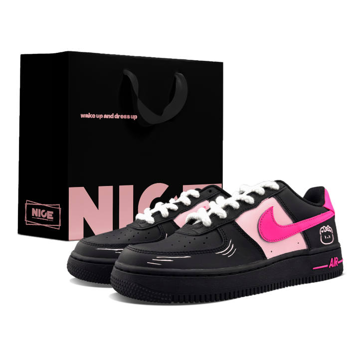 Nike Nike Air Force 1 Abrasion Resistant Abrasion Resistant Low top Skateboard Shoes Unisex Black Pink