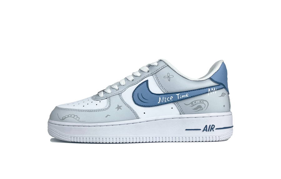 Nike Nike Air Force 1 Yue Shan Li, Luxury Streetwear Cashews Abrasion Resistant Low top Skateboard Shoes Men's Blue Gray