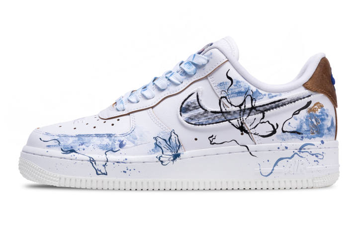 Nike Nike Air Force 1 Dancing Butterfly Ink Slip Resistant Slip Resistant Low top Skateboard Shoes Women's Blue White
