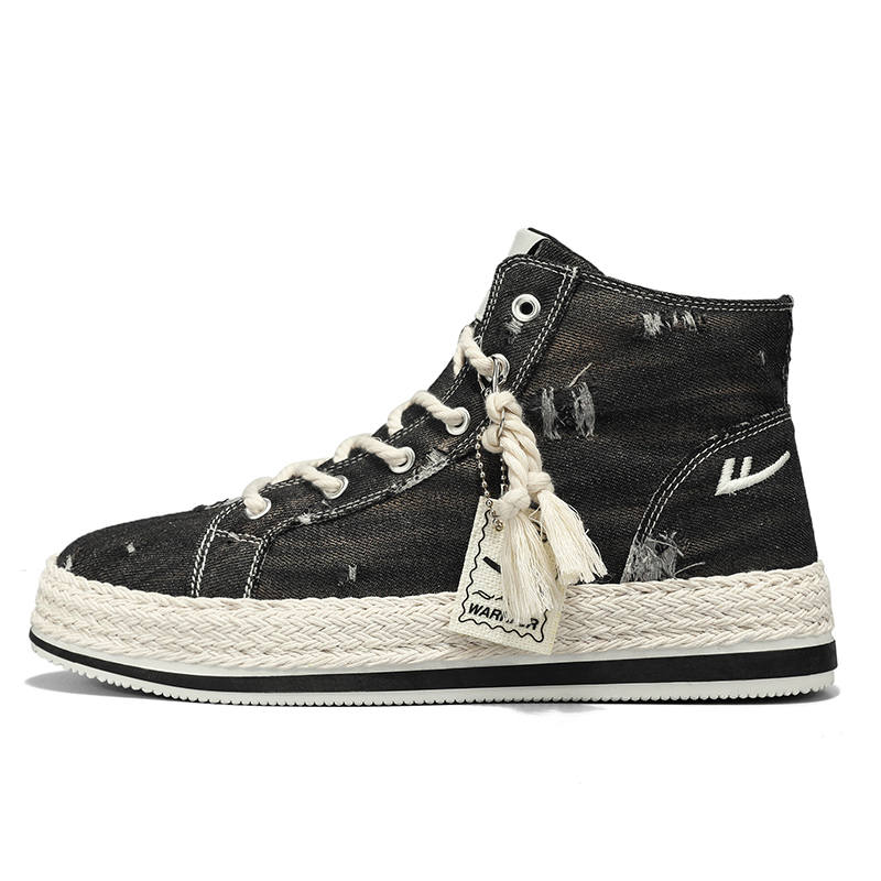 Warrior Coverage Abrasion Resistant Lightweight Breathable Slip Resistant High top Skateboard Shoes Men's Denim Black