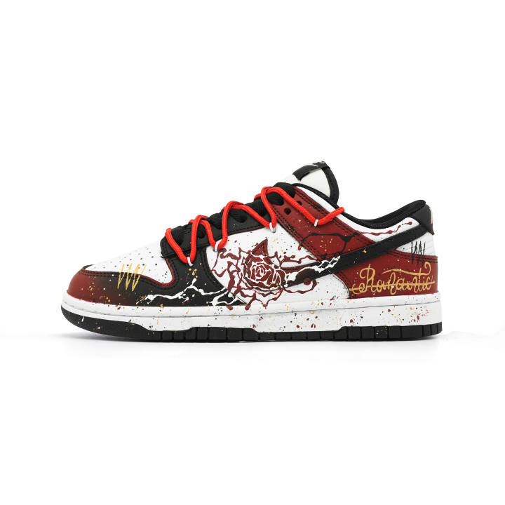 Nike Nike Dunk Dark Night Rose Abrasion Resistant Low top Skateboard Shoes Unisex Black Red
