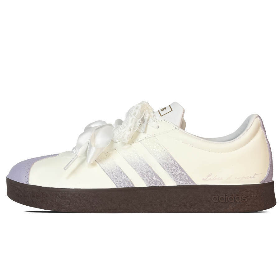 Adidas Adidas VL COURT 2.0 Leather Abrasion Resistant Low top Skateboard Shoes Unisex Beige Purple