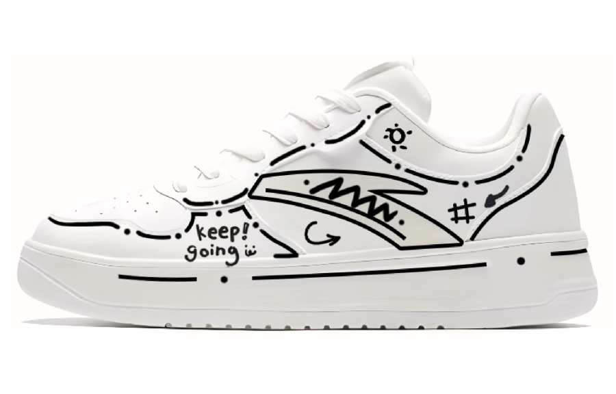 Anta Barbaric Illustrator Slip Resistant Cushioning Low top Skateboard Shoes Men's Black White