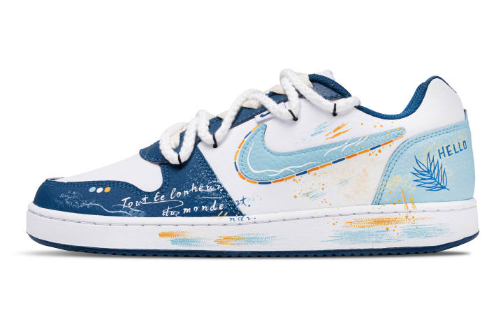 Nike Nike EBERNON Hyacinth Leaf Abrasion Resistant Low top Skateboard Shoes Men's White Blue