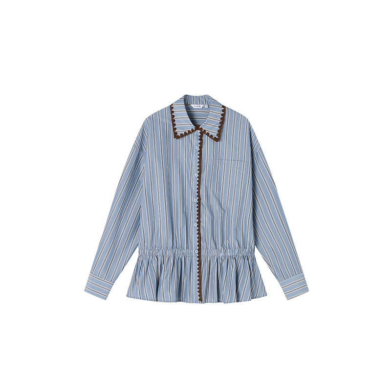 XIANGYING Shirts Women's Nautical Blue Lapel Thin Nipped In Waist