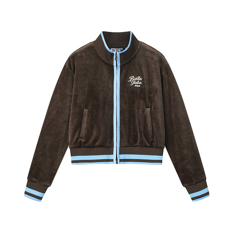 FILA ORIGINALE Jackets Women's Deep Earth Tone BN Stand Collar Fleece Lined Straight Fit