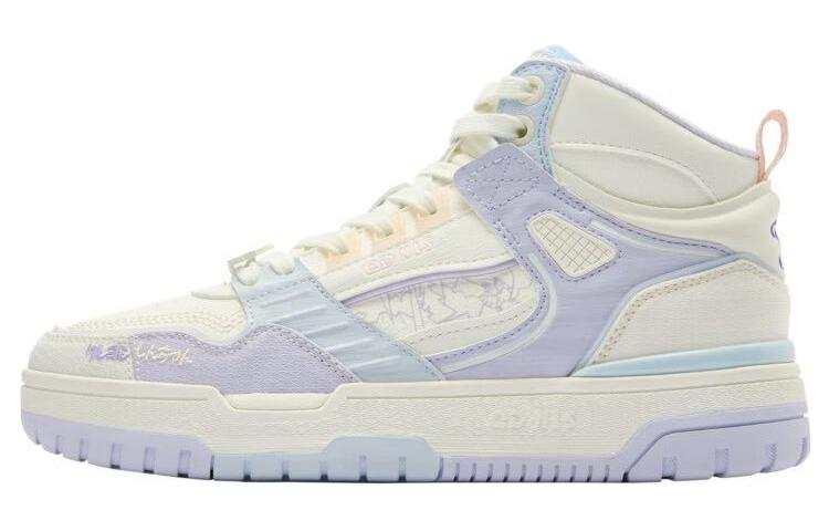 QIAODAN Crayon Shinchan x QIAODAN Qicheng 2.0 Slip Resistant And Breathable High top Skateboard Shoes Women's Purple White
