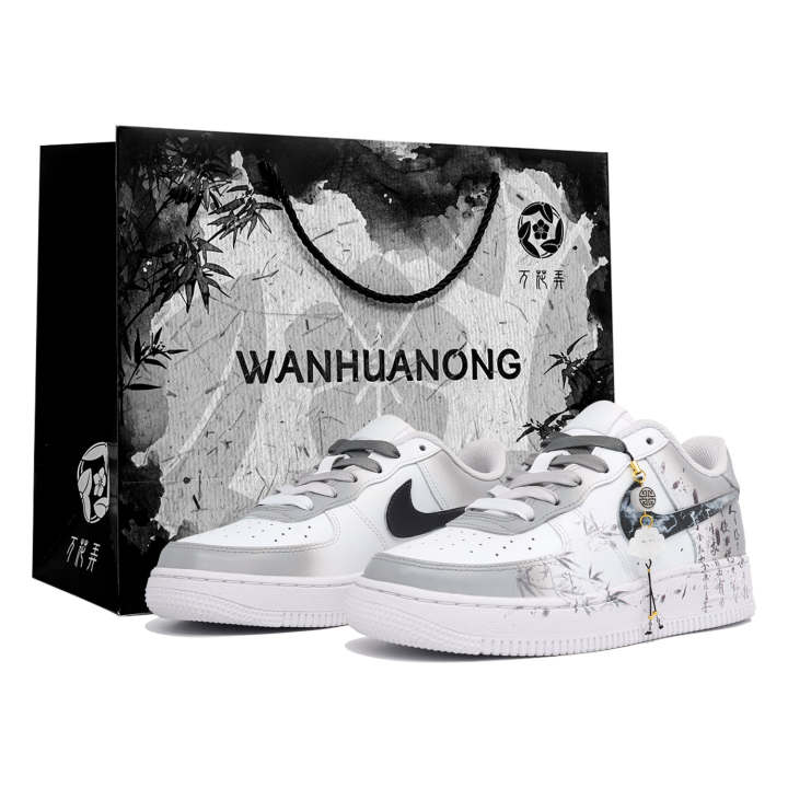 Nike Nike Air Force 1 Slip Resistant Abrasion Resistant Low top Skateboard Shoes Men's Black Gray White