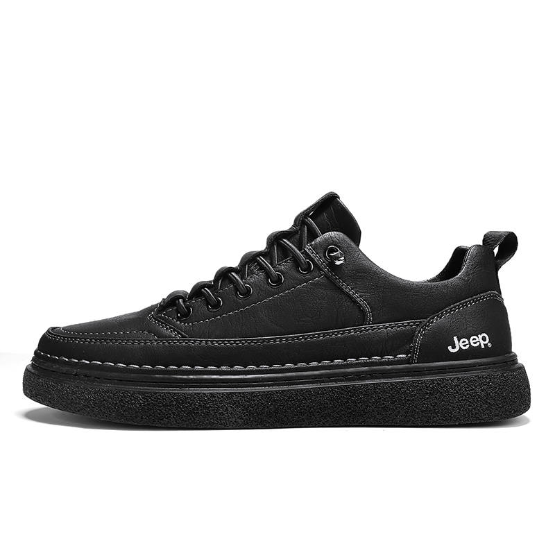 Jeep Cow Split Leather Cushioning Abrasion Resistant Lightweight Height Increasing Low top Skateboard Shoes Men's