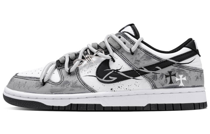Nike Nike Dunk Thorn Gothic Leather Cushioning Abrasion Resistant Low top Skateboard Shoes Unisex White Gray
