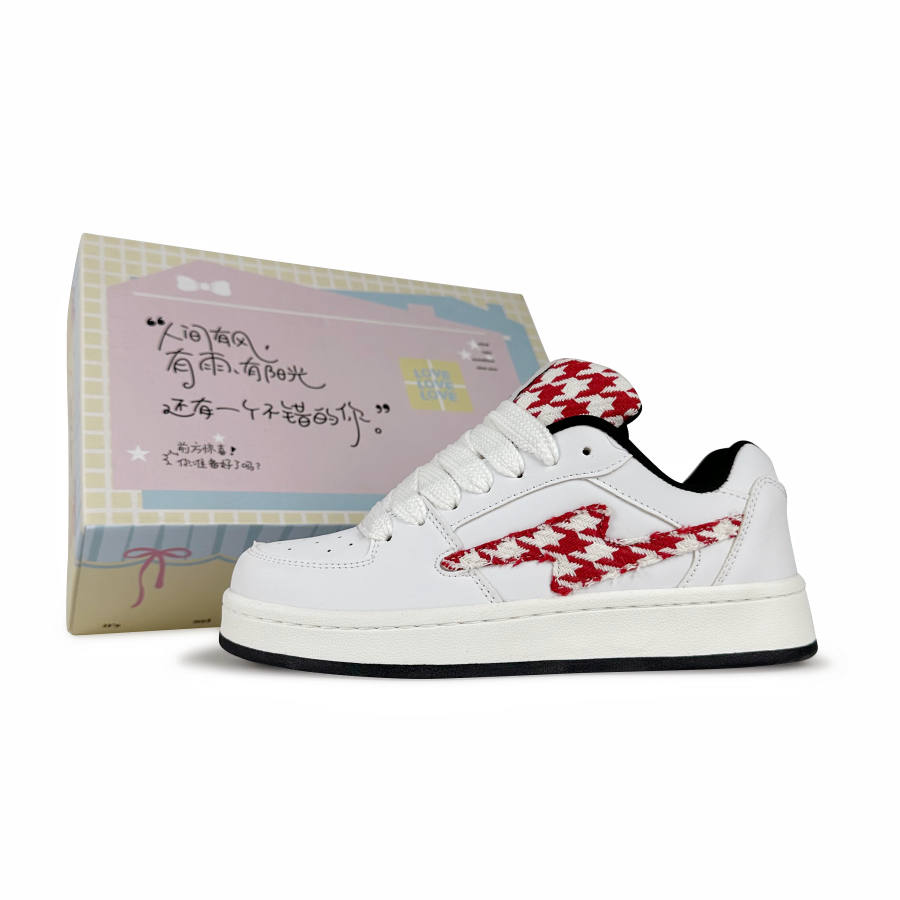 BKAE Slip Resistant, Abrasion Resistant, Lightweight Low top Skateboard Shoes Unisex White Red
