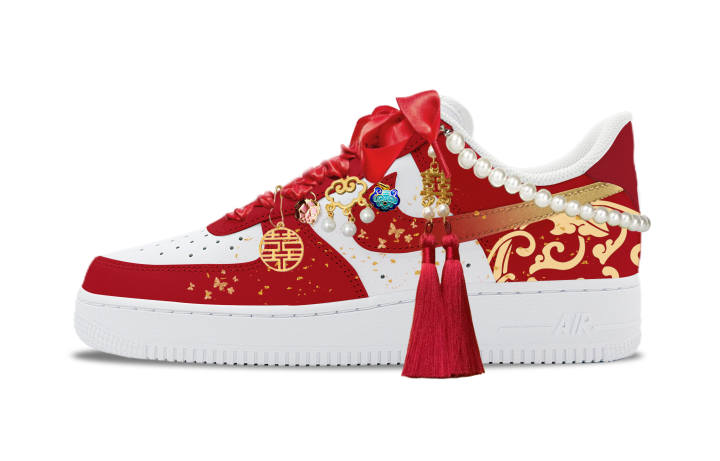 Nike Nike Air Force 1 Red Bird Golden Step Abrasion Resistant Low top Skateboard Shoes Unisex Red