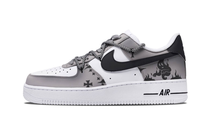 Nike Nike Air Force 1 Flame Ghost Slip Resistant Abrasion Resistant Low top Skateboard Shoes Men's Gray Gradient