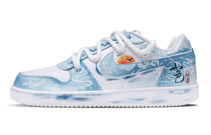 Nike Nike EBERNON Pandora, Mountain Scenery Ruyi Abrasion Resistant Low top Skateboard Shoes Unisex White Blue