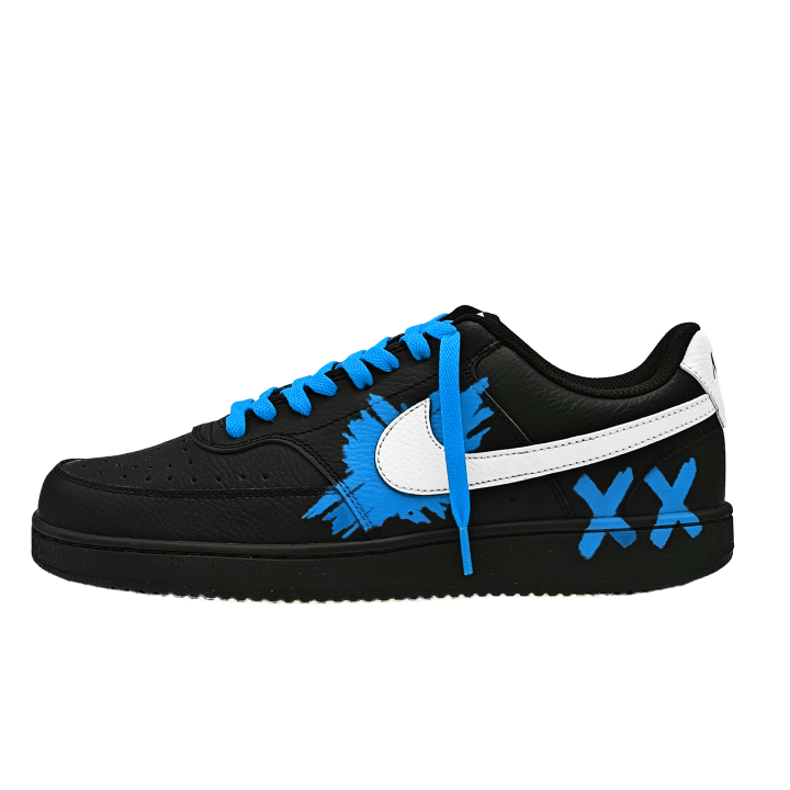 Nike Nike Court Vision 1 Blue Graffiti Leather Cushioning, Wear Resistant Low top Skateboard Shoes Unisex Blue