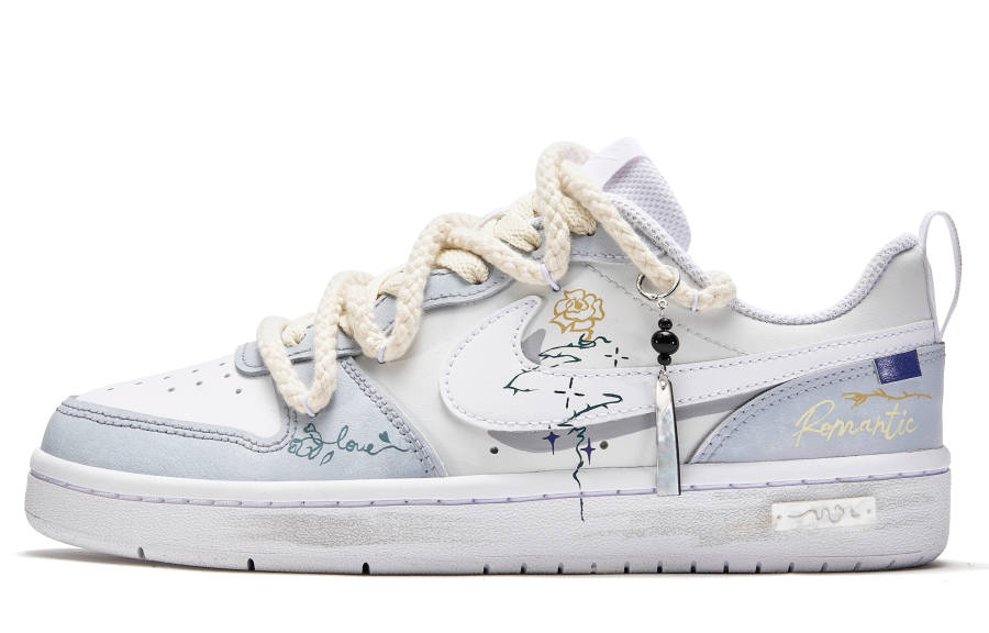 Nike Nike Court Borough 2 Line Of Light And Shadow, Flower Isle Low top Skateboard Shoes GS White Blue