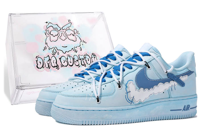 Nike Nike Air Force 1 Low Da Vinci Custom Box Low top Skateboard Shoes GS Blue White