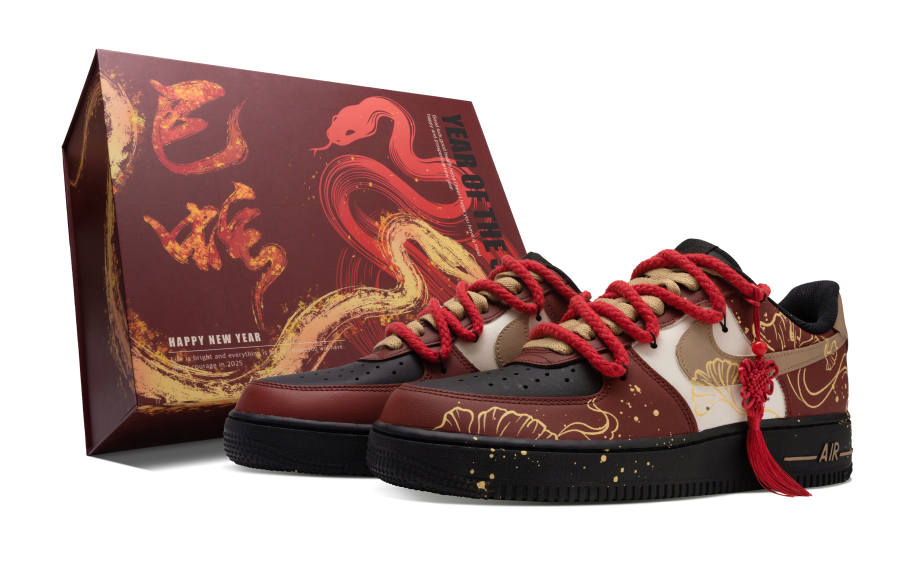 Nike Nike Air Force 1 Ginkgo Golden Shower Abrasion Resistant Abrasion Resistant Low top Skateboard Shoes Unisex Black Red