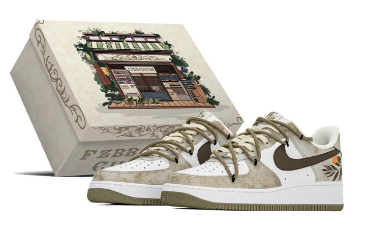 Nike Nike Air Force 1 Box, Feather Abrasion Resistant Abrasion Resistant Low top Skateboard Shoes Men's Brown White