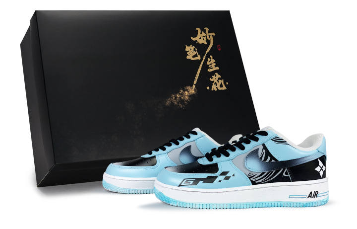 Nike Nike Air Force 1 Marvelous Pen, Radiant Racing Abrasion Resistant Low top Skateboard Shoes Unisex Black White Blue