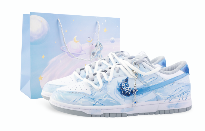 Nike Nike Dunk Drippy Frosted Rose Abrasion Resistant Low top Skateboard Shoes Unisex Blue White