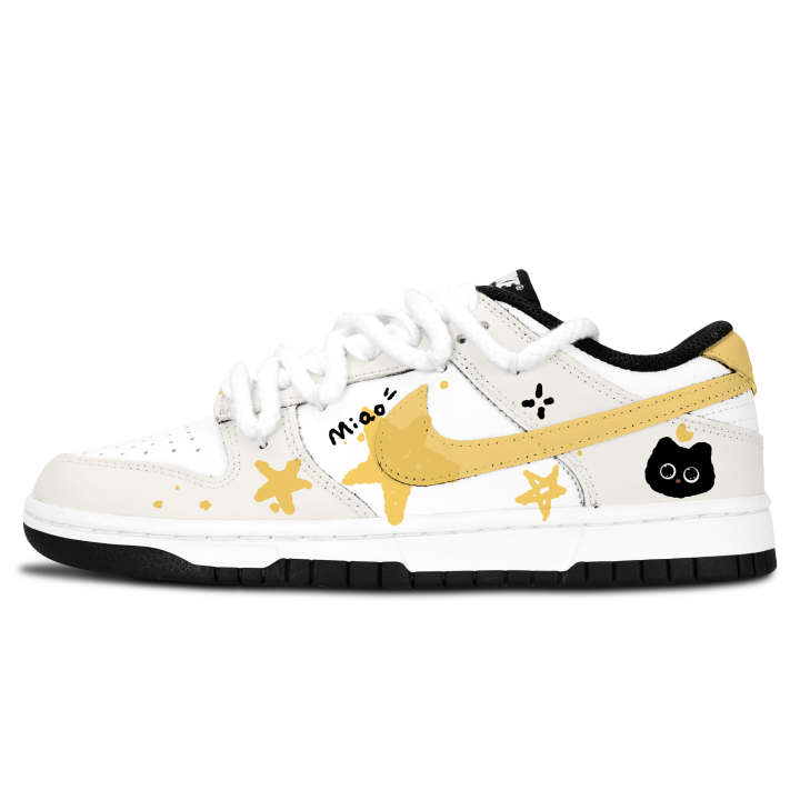 Nike Nike Dunk Black White, Stars Cute Abrasion Resistant Abrasion Resistant Low top Skateboard Shoes Unisex Yellow