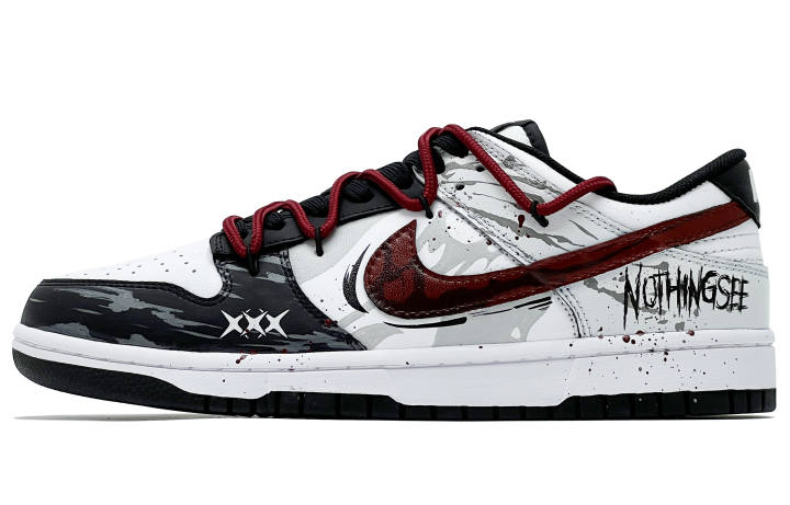 Nike Nike Dunk Leather Abrasion Resistant Abrasion Resistant Low top Skateboard Shoes Unisex Black White Red