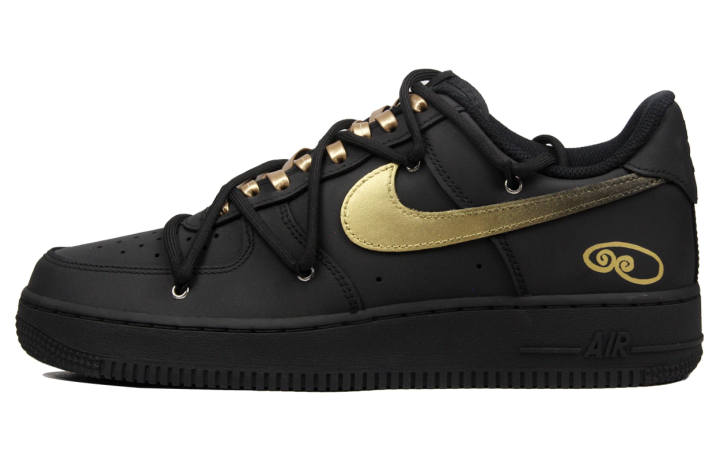 Nike Nike Air Force 1 Coverage Anti Slip And Wear Resistant Low Top Skateboard Shoes Unisex Matte Black Gold