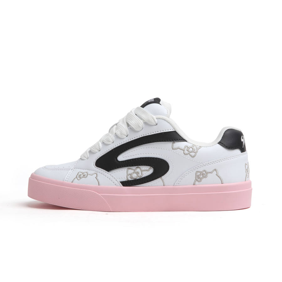 SINPERCO Slip Resistant Abrasion Resistant Low top Skateboard Shoes Women's White Black Pink