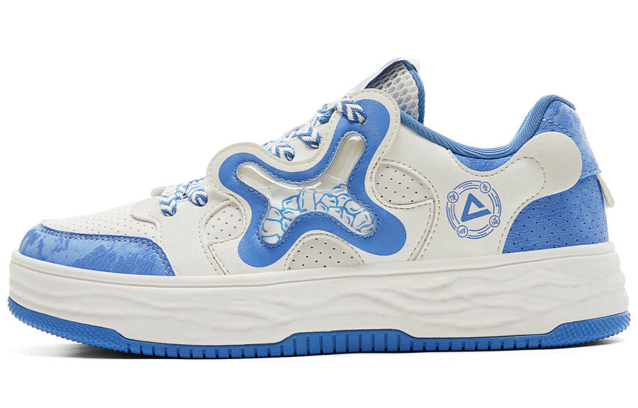 PEAK Cushioning Abrasion Resistant Breathable Slip Resistant Low top Skateboard Shoes Men's Milk White Blue