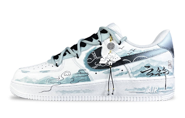 Nike Nike Air Force 1 Brocade Slip Resistant Abrasion Resistant Low top Skateboard Shoes Men's White Green