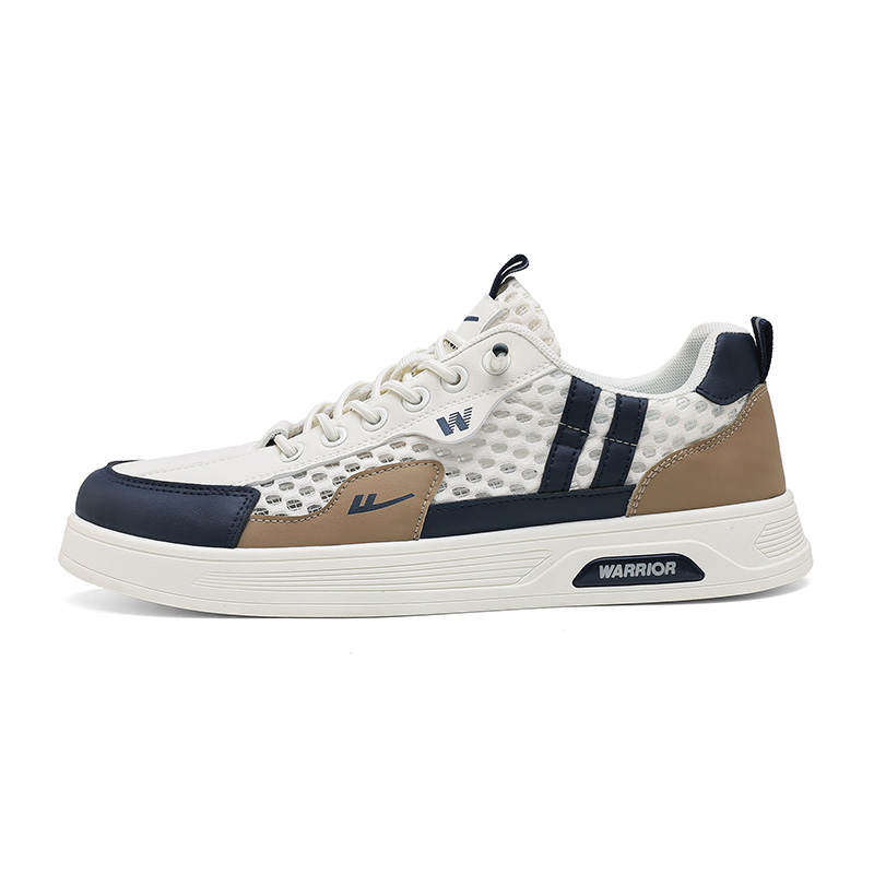 Warrior Abrasion Resistant, Lightweight, And Breathable Low top Skateboard Shoes Men's Beige Khaki Blue