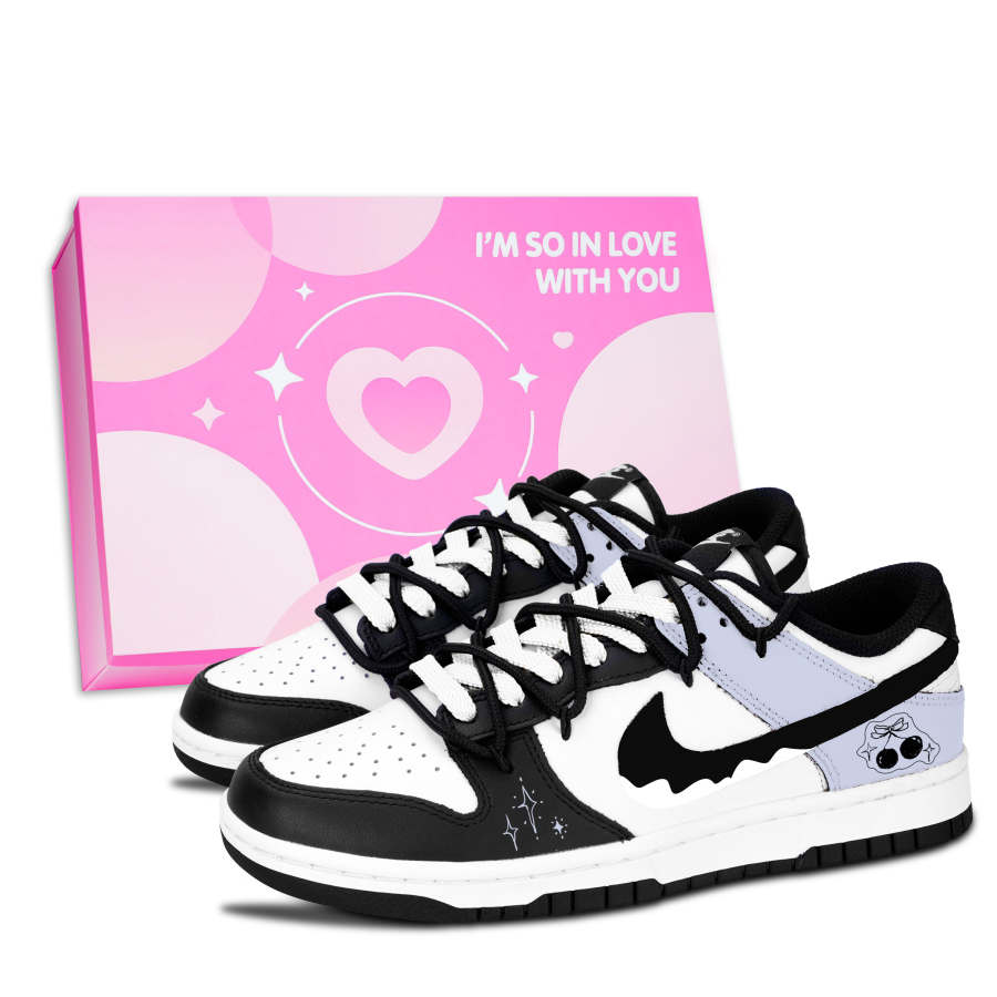 Nike Nike Dunk Black White, Urban Chic Style Cherry Abrasion Resistant Low top Skateboard Shoes Unisex Purple