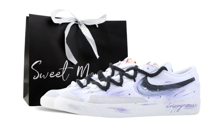 Nike Nike Blazer Drippy Nighttime Abrasion Resistant Low top Skateboard Shoes Unisex Purple White