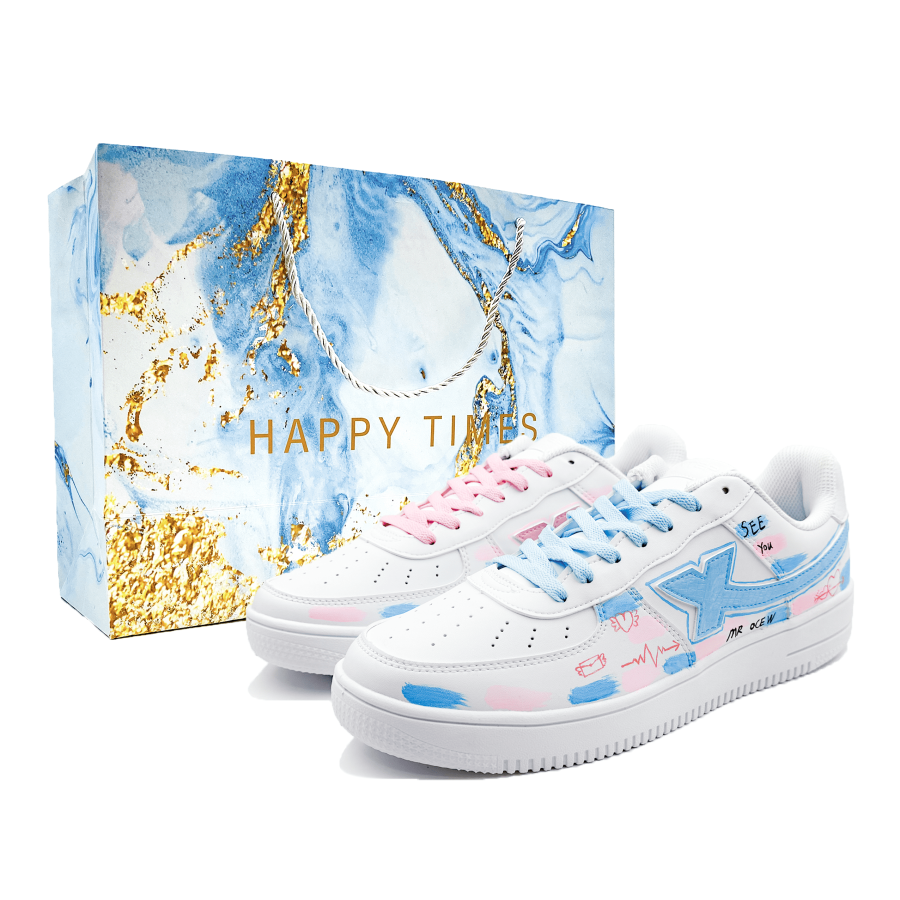 XTEP Air Force 1 Slip Resistant Abrasion Resistant Low top Skateboard Shoes Women's Blue Pink Mismatched