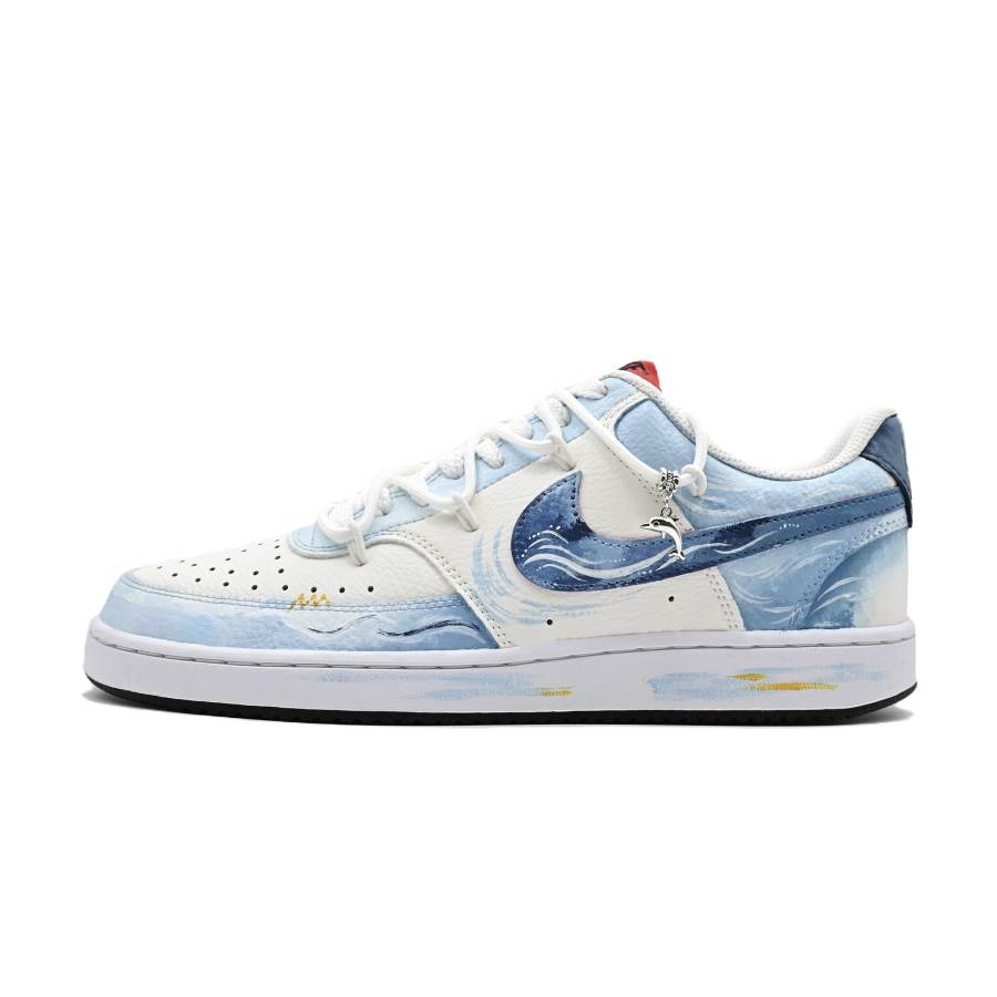 Nike Nike Court Vision 1 Listen To The Sea Synthetic Leather Abrasion Resistant Low top Skateboard Shoes Men's White Blue